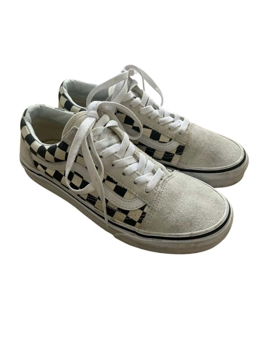Vans Low-Top Checkerboard Lace-Up Sneakers - White/Black #0234 Men 6 Women 7.5